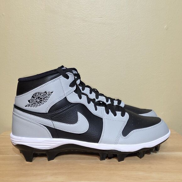 Jordan 1 Mid TD Football Cleats Mens Size 12 Black Grey Shadow FJ6805-002 Retro